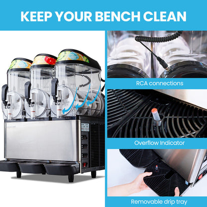 36L Triple Tank Slushie Maker with Secop Compressor, 0.91m Frozen Drink Machine