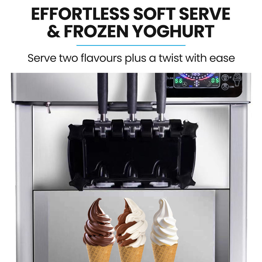 Benchtop Soft Serve & Frozen Yoghurt Machine, 3 Flavours, Twin 5.5L Hoppers