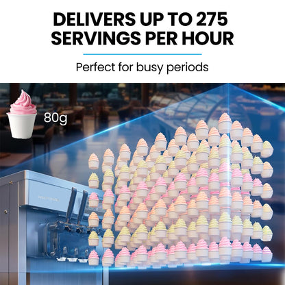 Benchtop Soft Serve & Frozen Yoghurt Machine, 3 Flavours, Twin 5.5L Hoppers