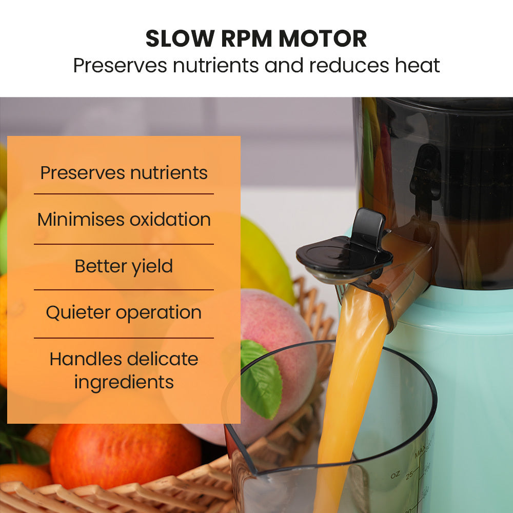 Cold Press Slow Juicer with 0.82m Chute, 200W Motor, Seafoam Green