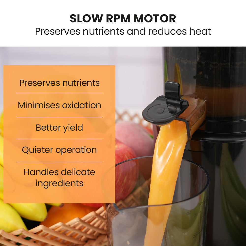 Cold Press Juicer, 0.082m Chute, 200W, Anti-Clog, Quiet Operation, Easy Clean