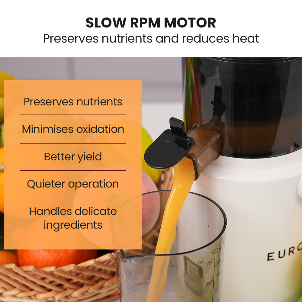 Cold Press Juicer with 0.08m Chute, 200W Motor, Anti-Clog, Quiet Operation