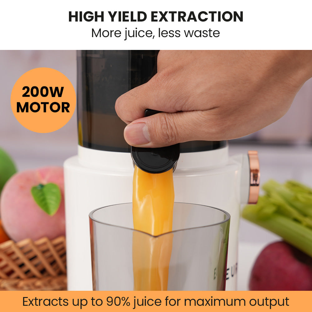 Cold Press Juicer with 0.08m Chute, 200W Motor, Anti-Clog, Quiet Operation
