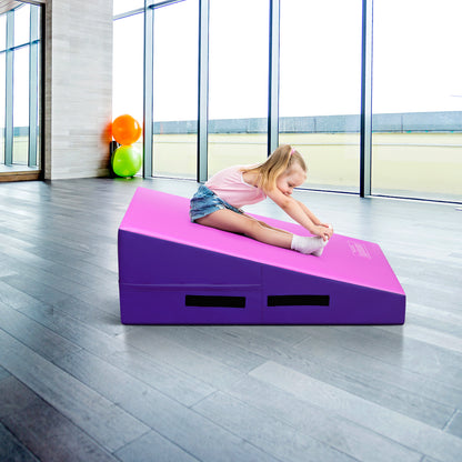 Incline Gymnastics Mat Gym Fitness Skill Shape Tumbling Mat with Carrying Handles-Purple