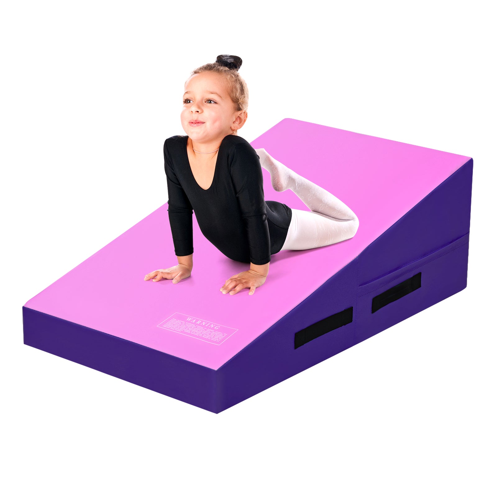 Incline Gymnastics Mat Gym Fitness Skill Shape Tumbling Mat with Carrying Handles-Purple