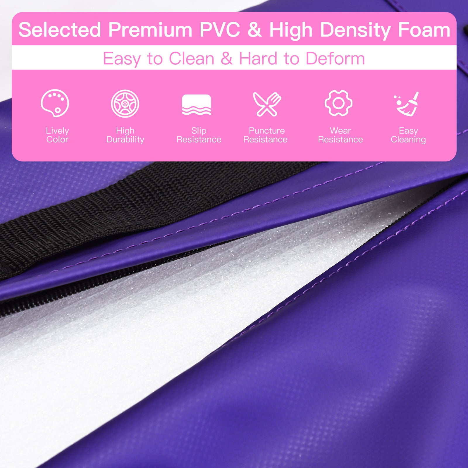 Incline Gymnastics Mat Gym Fitness Skill Shape Tumbling Mat with Carrying Handles-Purple