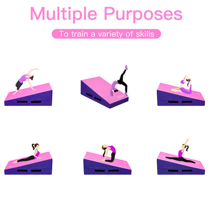 Incline Gymnastics Mat Gym Fitness Skill Shape Tumbling Mat with Carrying Handles-Purple