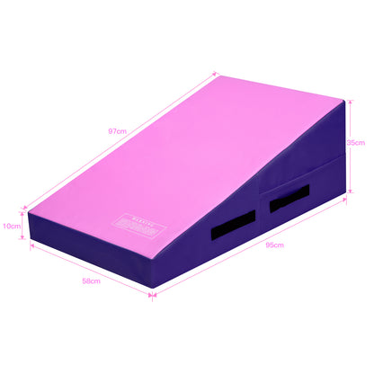 Incline Gymnastics Mat Gym Fitness Skill Shape Tumbling Mat with Carrying Handles-Purple