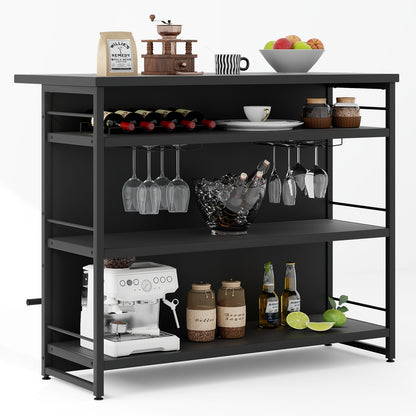 4-Tier Liquor Bar Cabinet with 3 Open Shelves and Wine Rack-Black