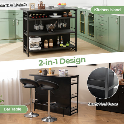 4-Tier Liquor Bar Cabinet with 3 Open Shelves and Wine Rack-Black