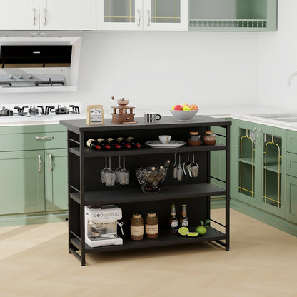 4-Tier Liquor Bar Cabinet with 3 Open Shelves and Wine Rack-Black