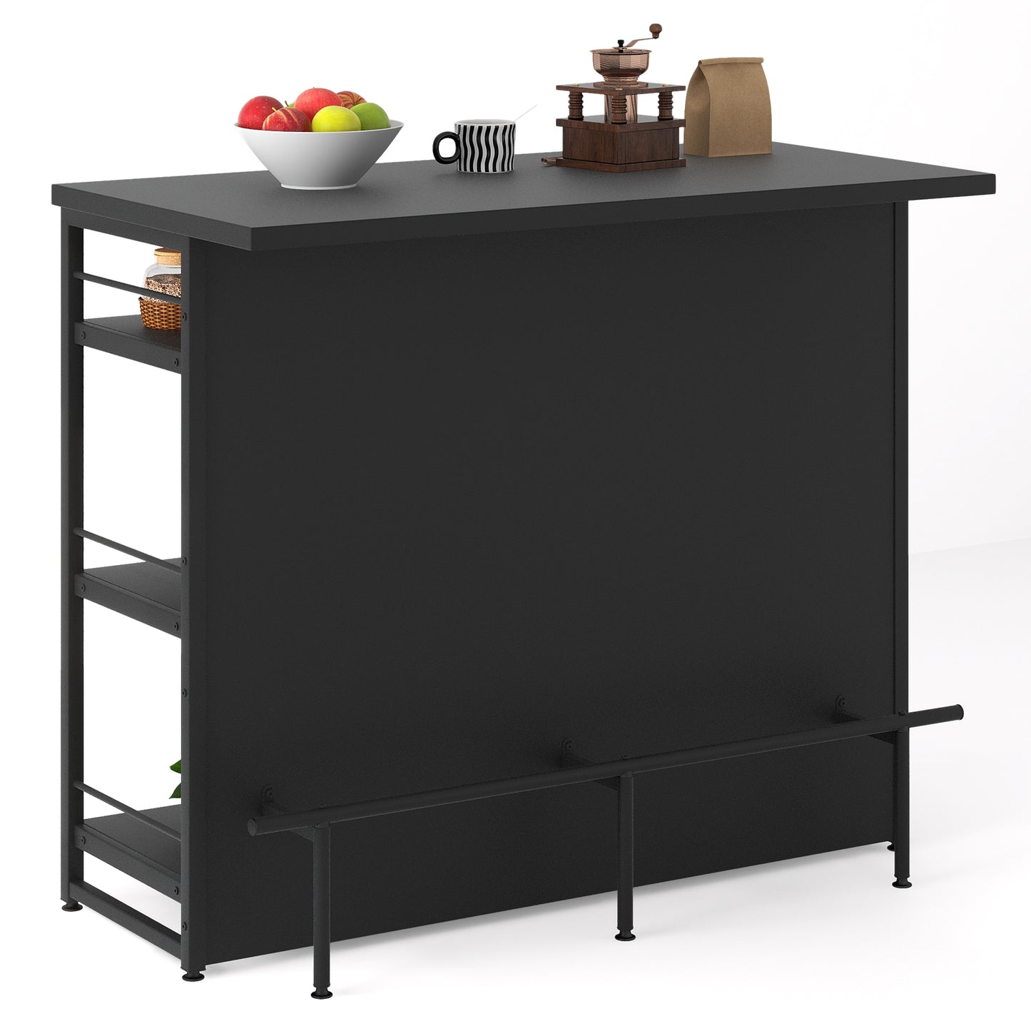 4-Tier Liquor Bar Cabinet with 3 Open Shelves and Wine Rack-Black