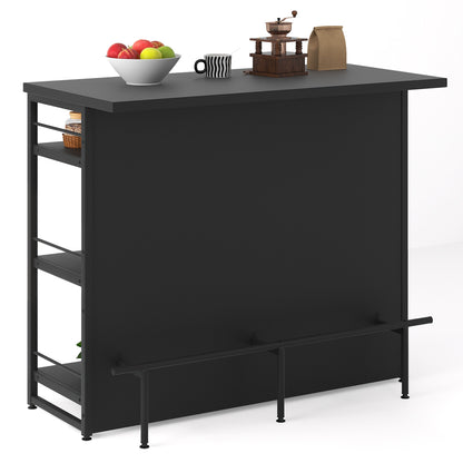 4-Tier Liquor Bar Cabinet with 3 Open Shelves and Wine Rack-Black