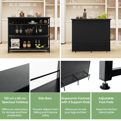 4-Tier Liquor Bar Cabinet with 3 Open Shelves and Wine Rack-Black