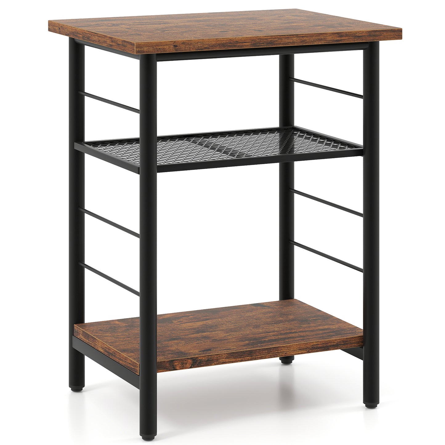 3-Tier Industrial Side Table with Adjustable Mesh Shelf for Living Room