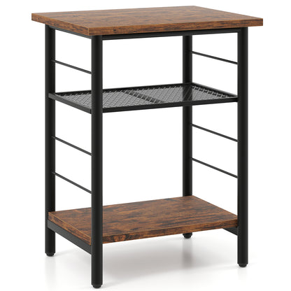 3-Tier Industrial Side Table with Adjustable Mesh Shelf for Living Room