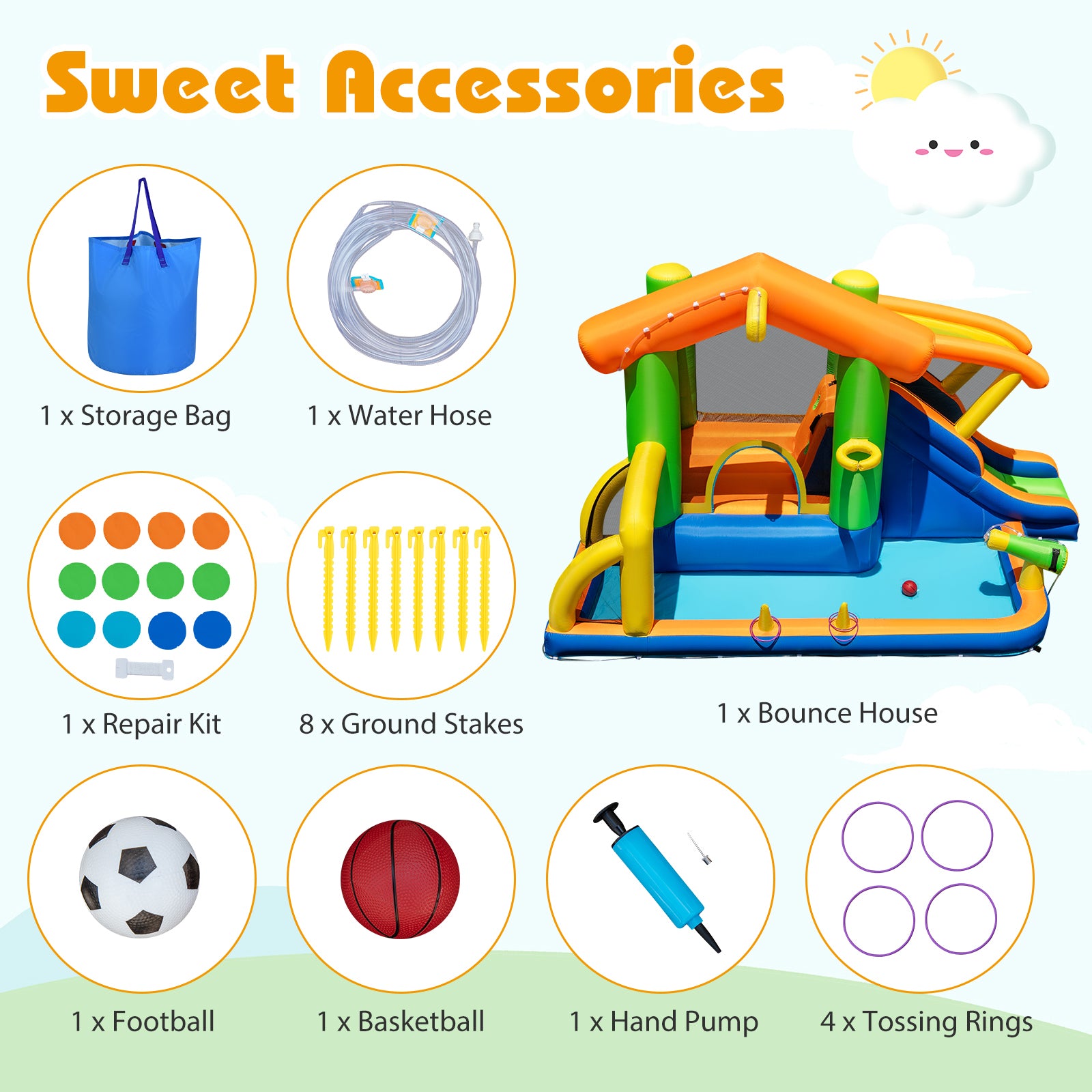Inflatable Bounce House 8-In-1 Multifunctional Water Park