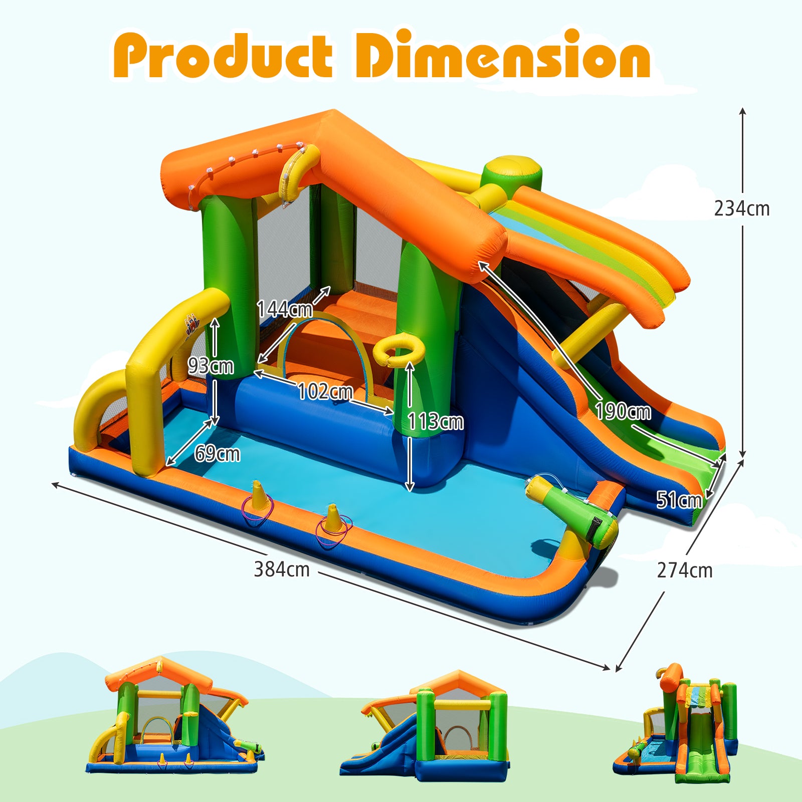 Inflatable Bounce House 8-In-1 Multifunctional Water Park