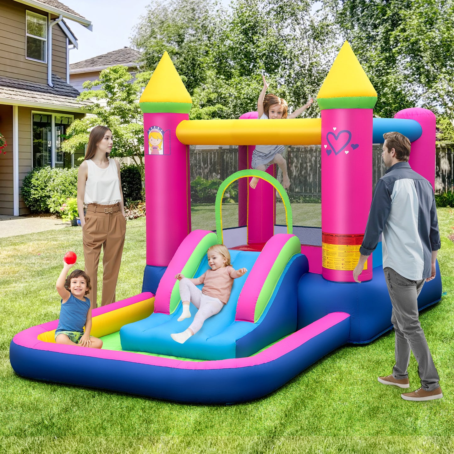 4-in-1 Inflatable Bounce House with Slide and Jumping Area (without Blower)