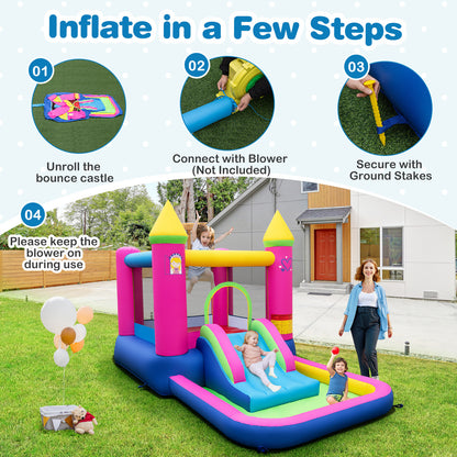 4-in-1 Inflatable Bounce House with Slide and Jumping Area (without Blower)
