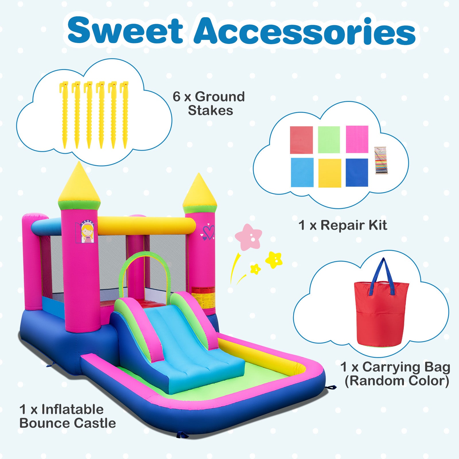 4-in-1 Inflatable Bounce House with Slide and Jumping Area (without Blower)