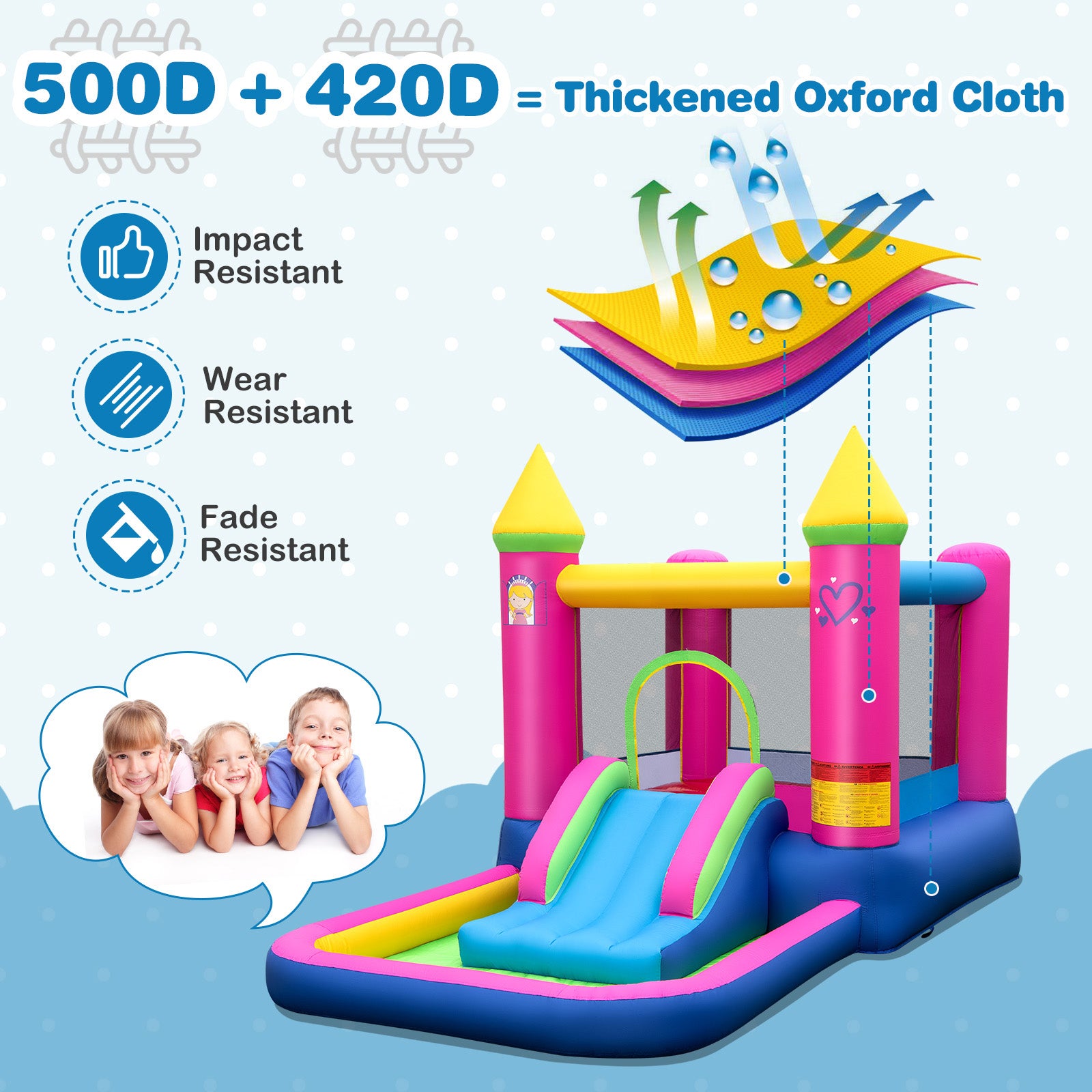 4-in-1 Inflatable Bounce House with Slide and Jumping Area (without Blower)