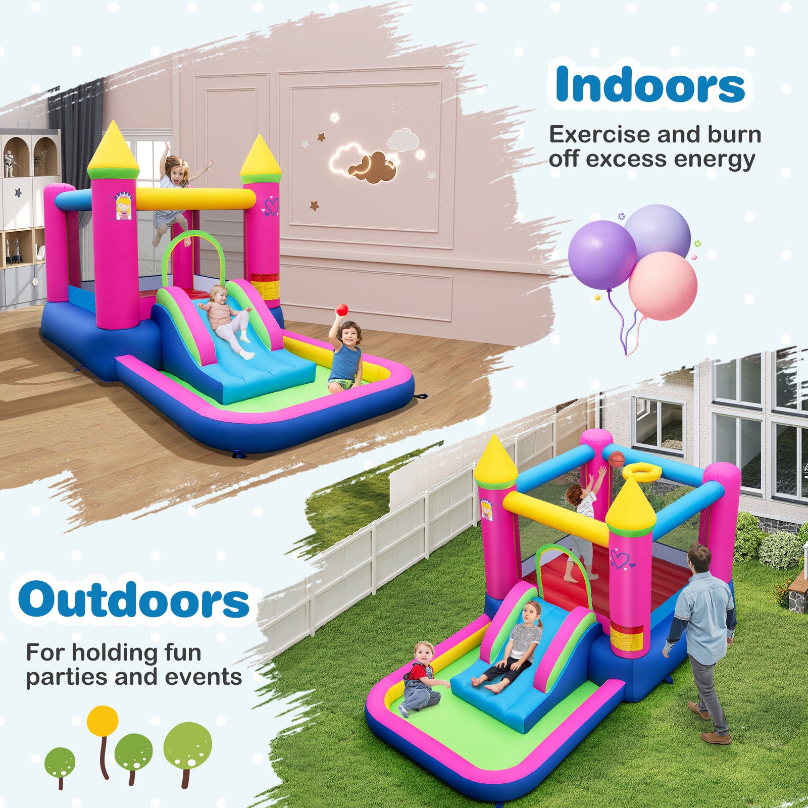 4-in-1 Inflatable Bounce House with Slide and Jumping Area (without Blower)