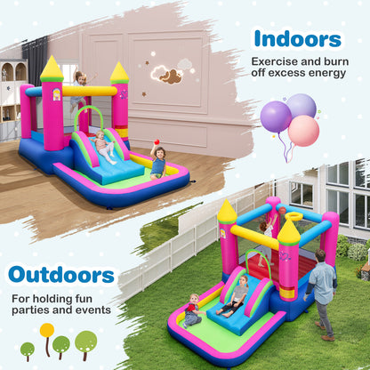 4-in-1 Inflatable Bounce House with Slide and Jumping Area (without Blower)
