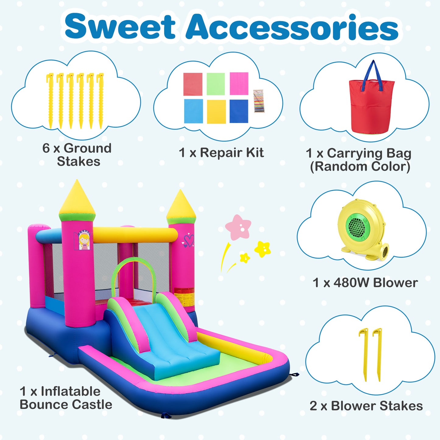 4-in-1 Inflatable Bounce House with Slide and Jumping Area (with Blower)