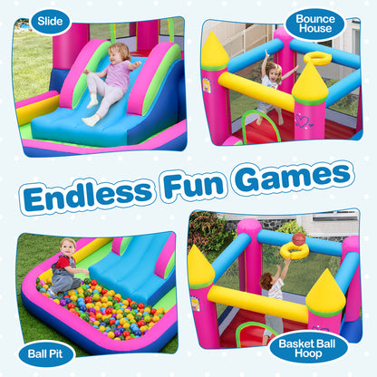 4-in-1 Inflatable Bounce House with Slide and Jumping Area (with Blower)