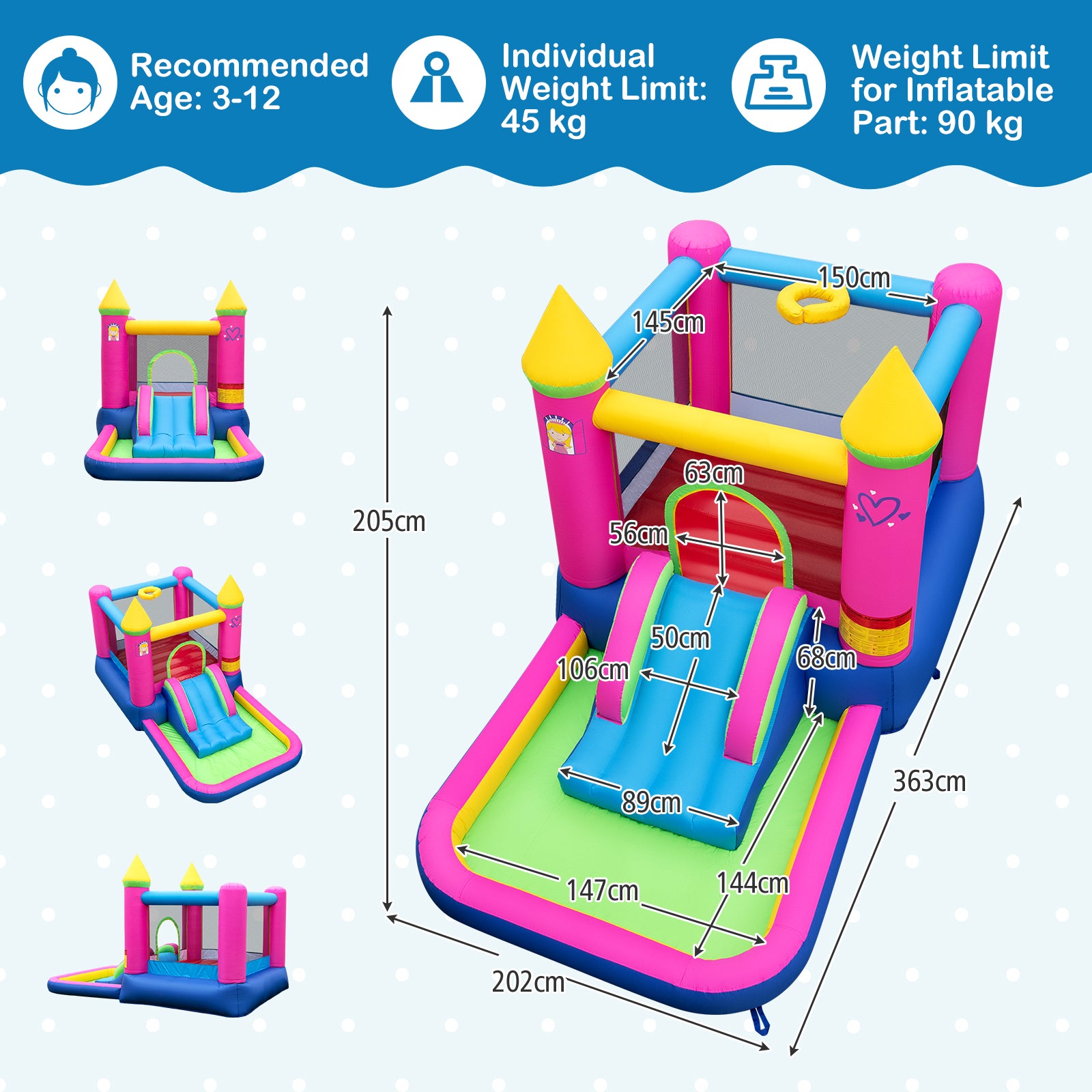 4-in-1 Inflatable Bounce House with Slide and Jumping Area (with Blower)