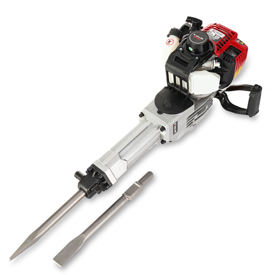 4-Stroke Petrol Jackhammer with 2 Chisels and Carry Bag, 40cc Engine, 65J Impact