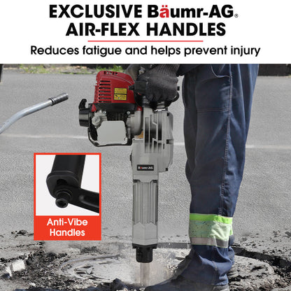 4-Stroke Petrol Jackhammer with 2 Chisels and Carry Bag, 40cc Engine, 65J Impact