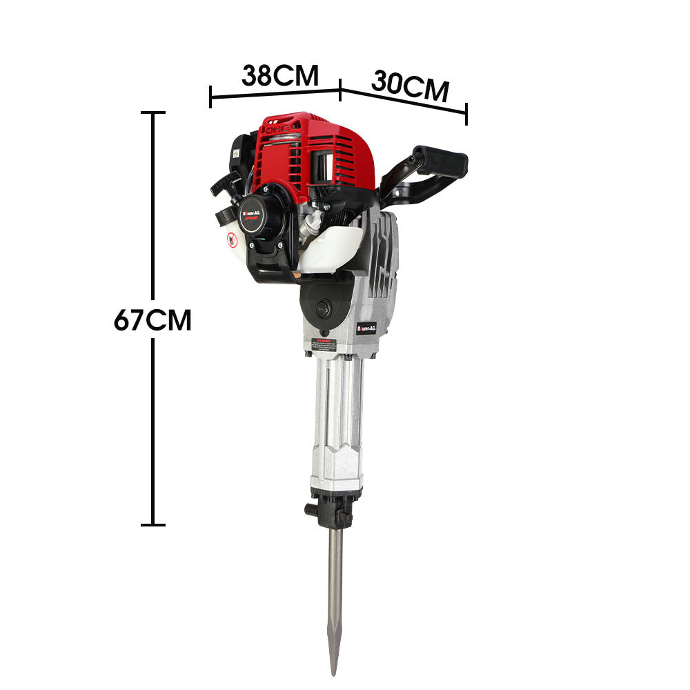 4-Stroke Petrol Jackhammer with 2 Chisels and Carry Bag, 40cc Engine, 65J Impact
