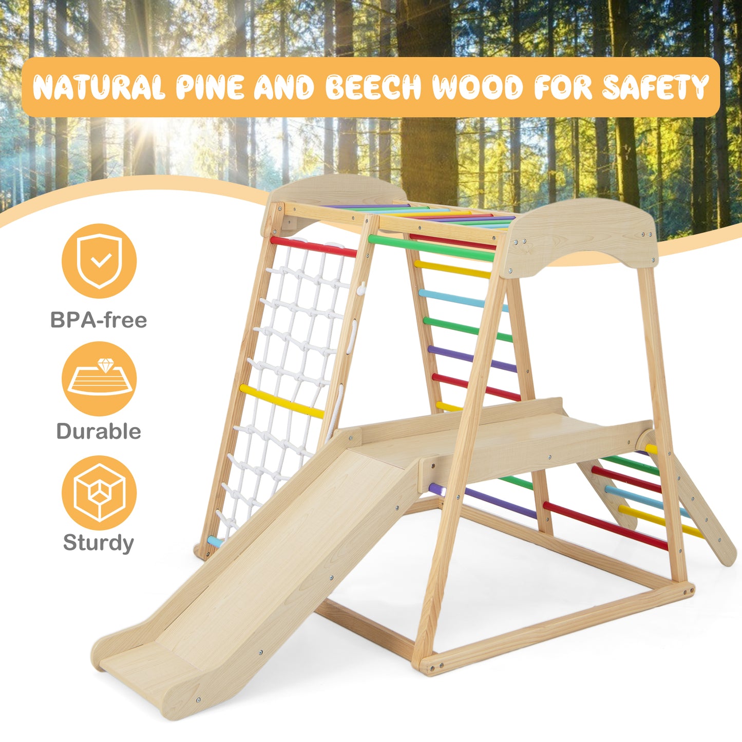 Large Size Climbing Toy Climber Playset with Metal Anchors-Colourful