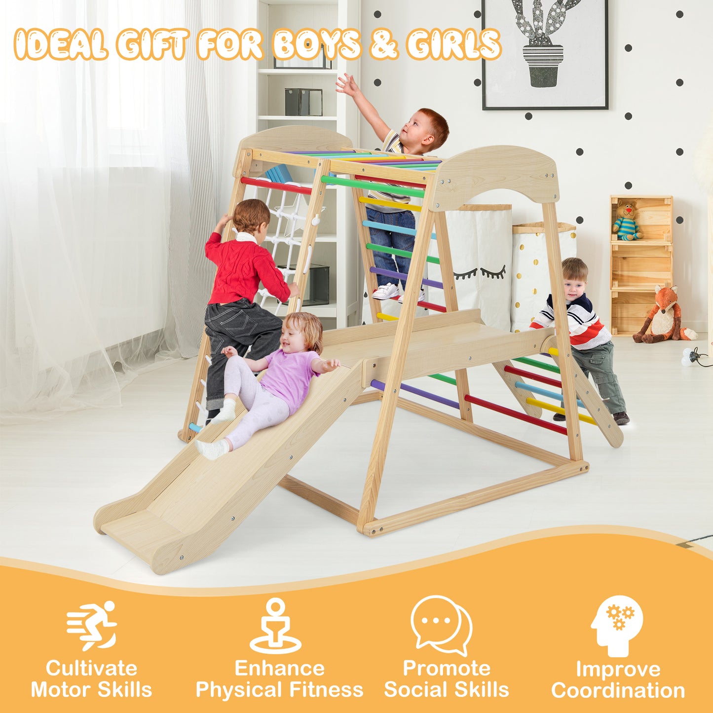 Large Size Climbing Toy Climber Playset with Metal Anchors-Colourful