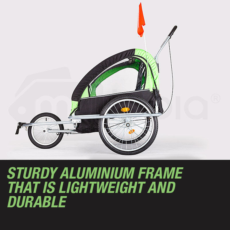 Convertible Bike Trailer & Jogger with Canopy and Storage, Green, 1-2 Kids