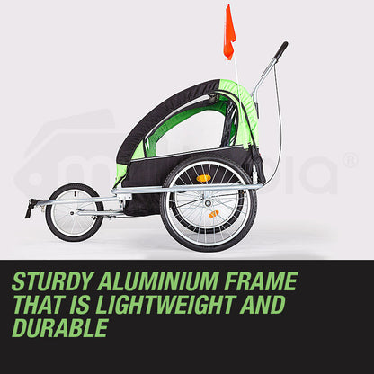 Convertible Bike Trailer & Jogger with Canopy and Storage, Green, 1-2 Kids