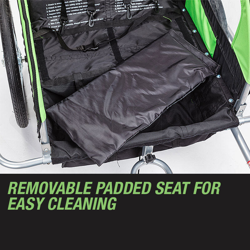 Convertible Bike Trailer & Jogger with Canopy and Storage, Green, 1-2 Kids
