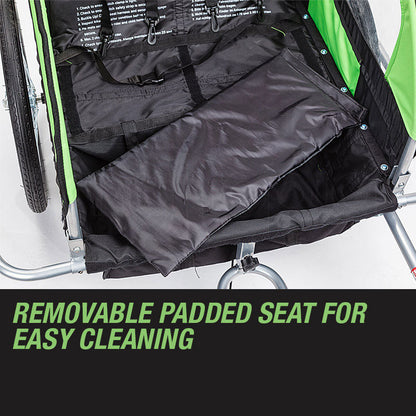 Convertible Bike Trailer & Jogger with Canopy and Storage, Green, 1-2 Kids
