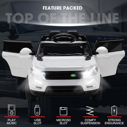 12V White Electric Ride-On Car for Kids with Remote Control & MP3 Input