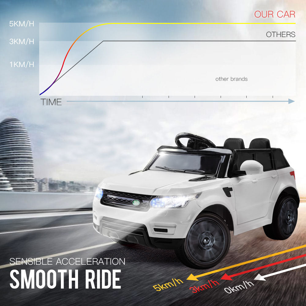 12V White Electric Ride-On Car for Kids with Remote Control & MP3 Input
