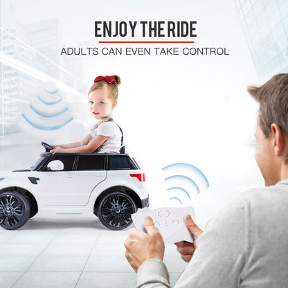 12V White Electric Ride-On Car for Kids with Remote Control & MP3 Input