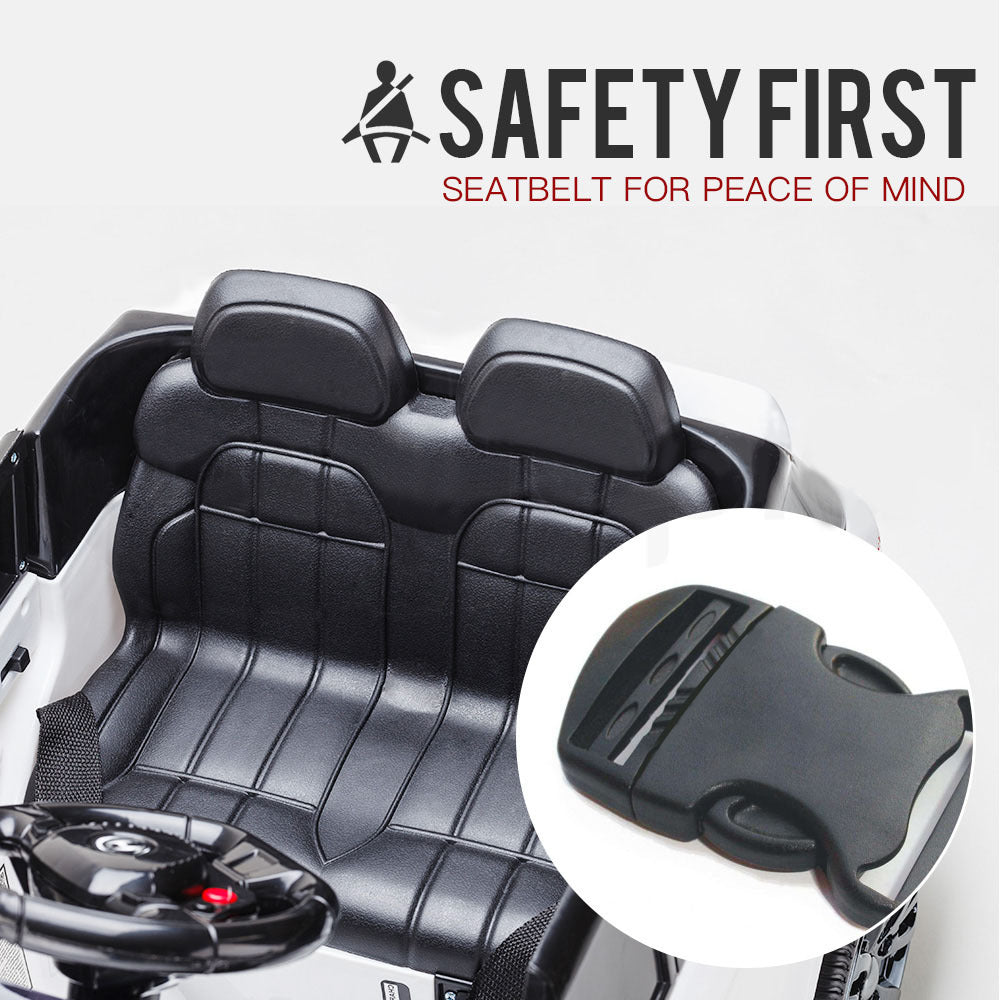 12V White Electric Ride-On Car for Kids with Remote Control & MP3 Input