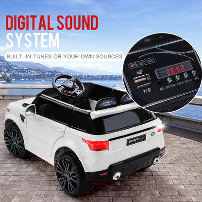 12V White Electric Ride-On Car for Kids with Remote Control & MP3 Input