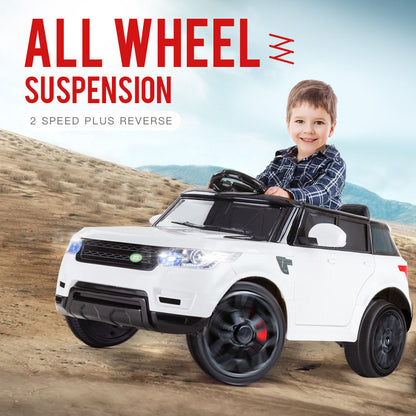 12V White Electric Ride-On Car for Kids with Remote Control & MP3 Input