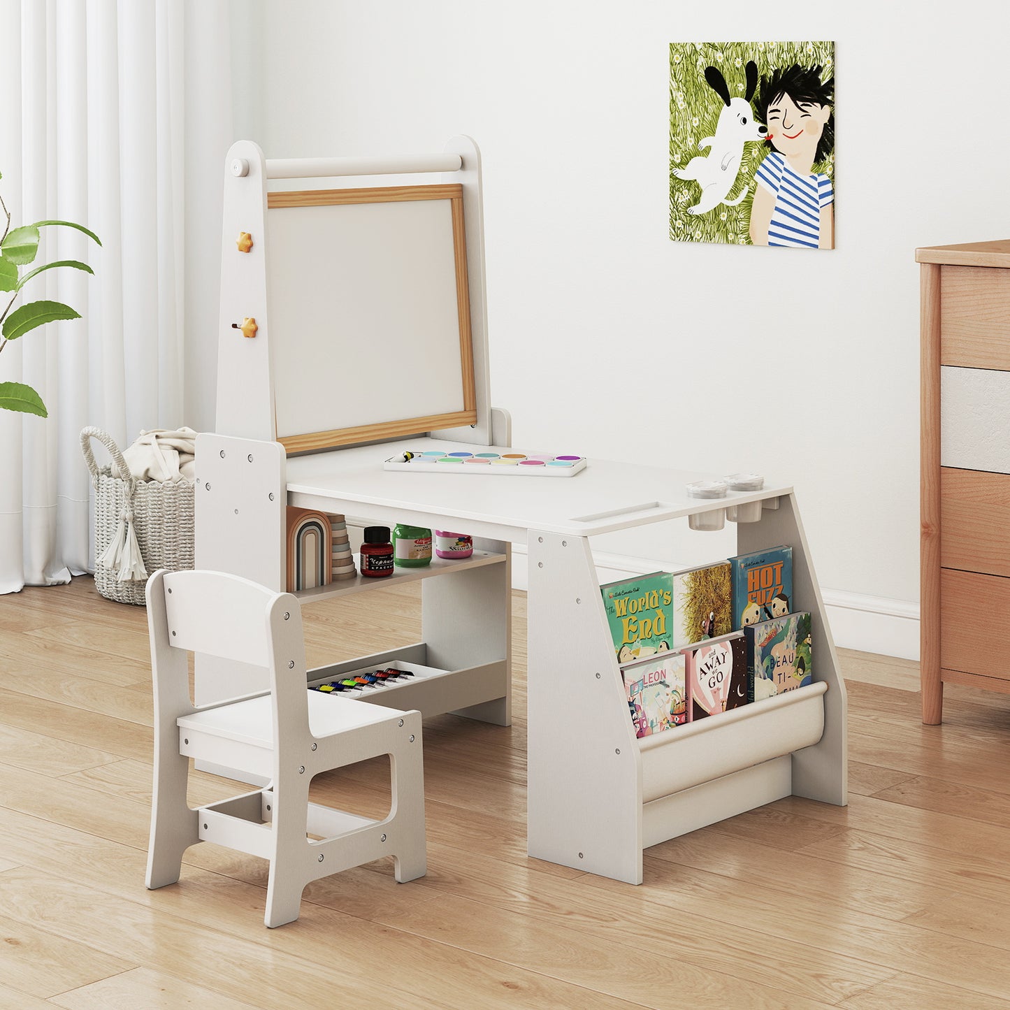 Kids Art Table and Chair Set with Easel and Chair-Grey