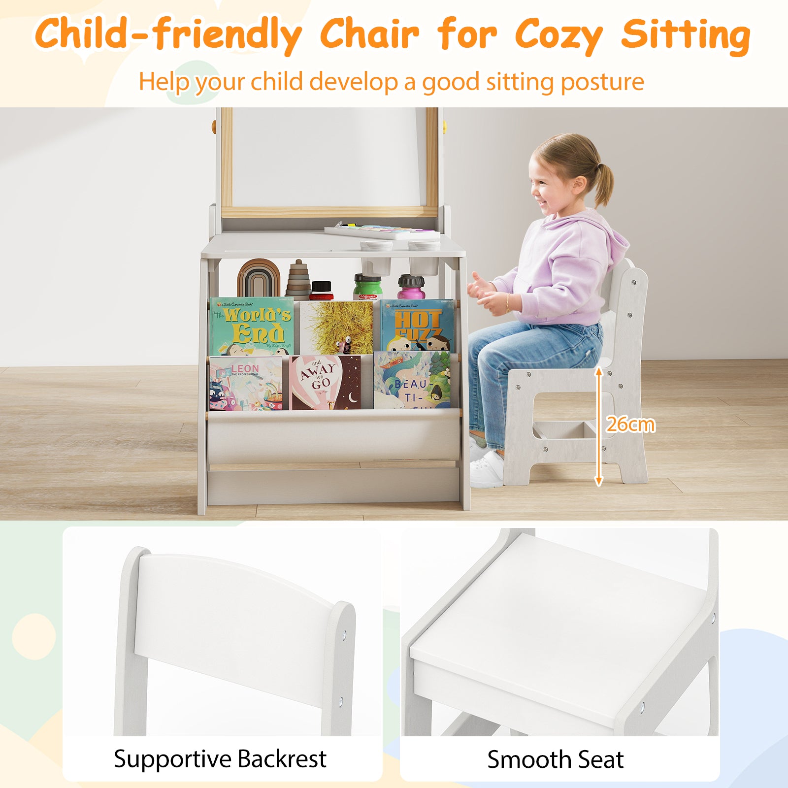 Kids Art Table and Chair Set with Easel and Chair-Grey