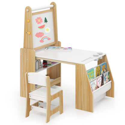 Kids Art Table and Chair Set with Easel and Chair-Natural