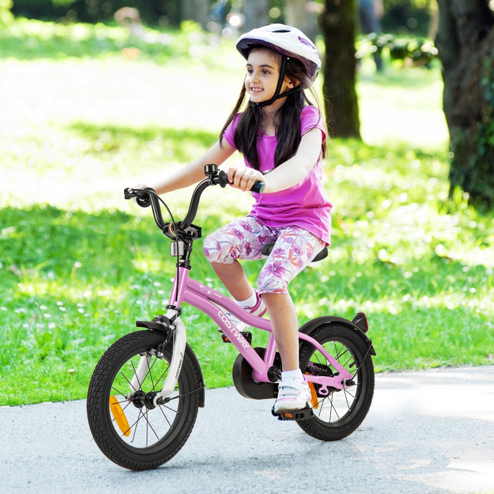14 Inch Kids Bike Adjustable with Removable Training Wheels for Aged 3-5-Purple